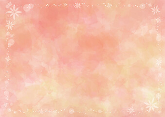 花と丸い飾りの付いた透明感のある暖色の水彩系背景