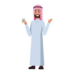 Arab Businessman enjoy with coffee.  flat character design illustration