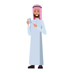 Arab Businessman reading message on smartphone. flat character design illustration