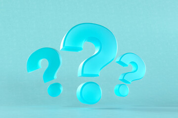3D question marks against blue background