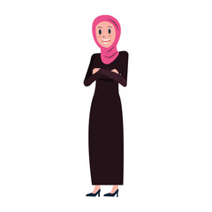 Arab business woman clossed arms. vector illustration