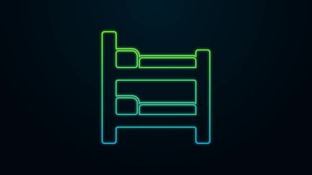 Glowing neon line Bunk bed icon isolated on black background. 4K Video motion graphic animation
