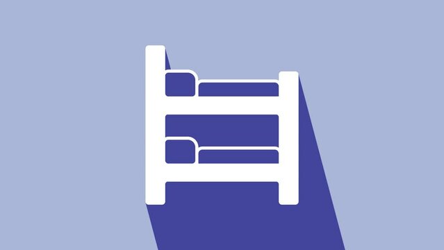 White Bunk bed icon isolated on purple background. 4K Video motion graphic animation