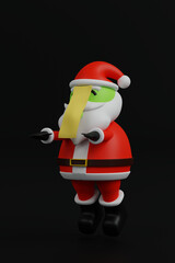 Dead Santa Claus Chinese zombie style with yellow talisman jumping at night, concept of accident and life insurance, 3D rendering.