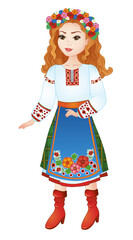 beautiful ukrainian girl in national ukrainian costume - vyshyvanka. vector illustration