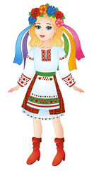 beautiful ukrainian girl in national ukrainian costume - vyshyvanka. vector illustration