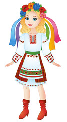 beautiful ukrainian girl in national ukrainian costume - vyshyvanka. vector illustration