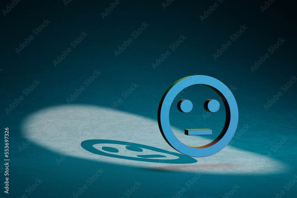 Poster Beautiful abstract illustrations Sentiment Neutral symbol icon on a dark blue background. 3d rendering illustration. Background pattern for design.