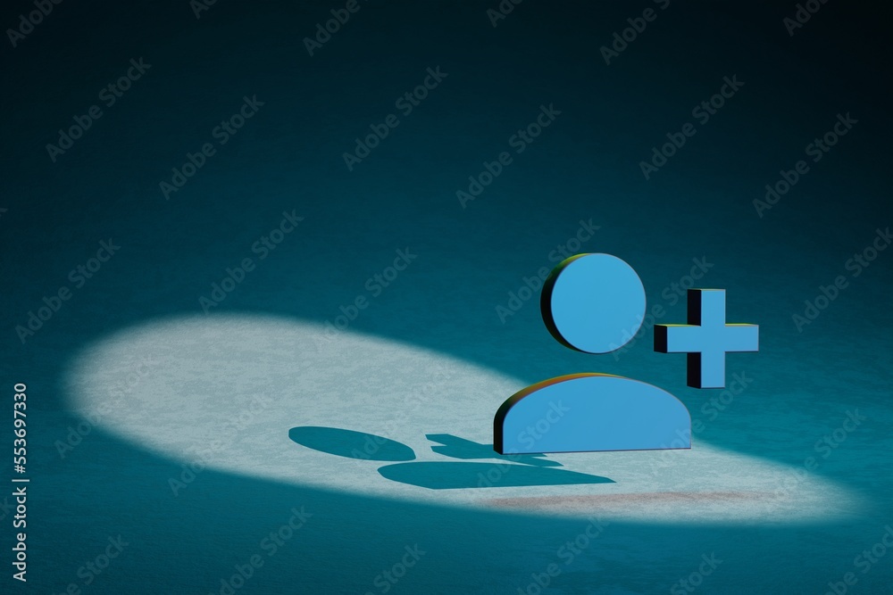 Poster Beautiful abstract illustrations Person Add 1  symbol icon on a dark blue background. 3d rendering illustration. Background pattern for design.