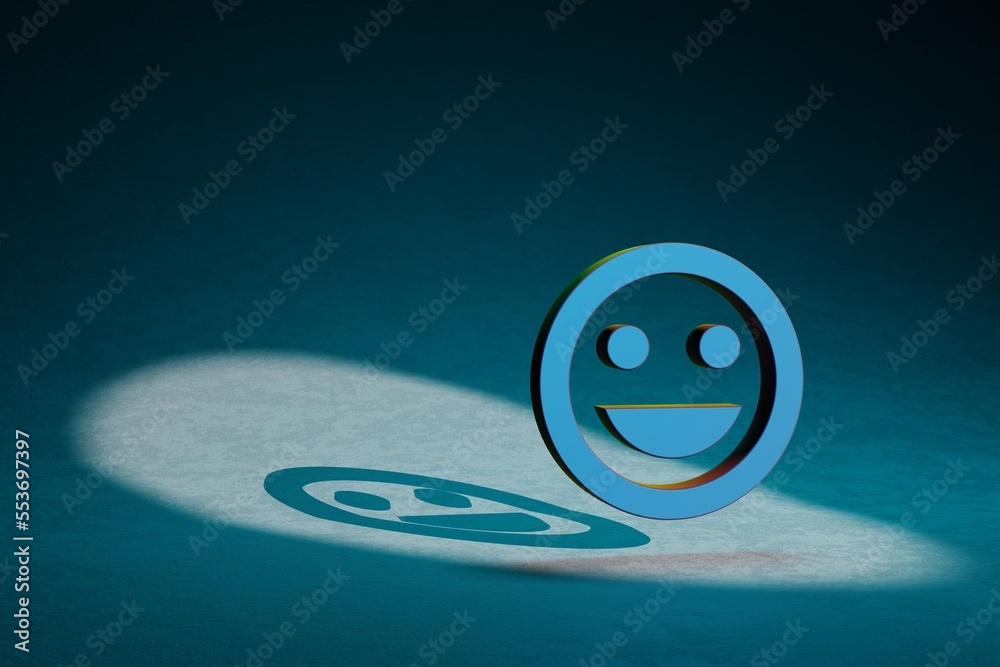 Poster Beautiful abstract illustrations Sentiment Neutral symbol icon on a dark blue background. 3d rendering illustration. Background pattern for design.