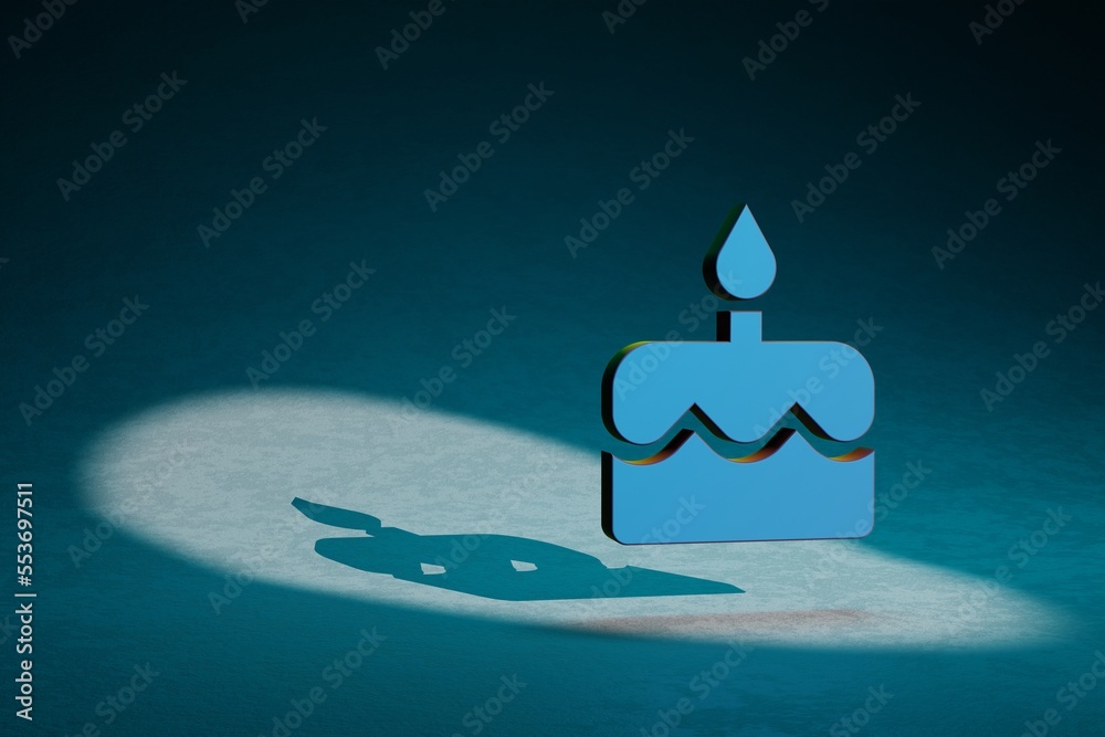 Poster Beautiful abstract illustrations Cake symbol icon on a dark blue background. 3d rendering illustration. Background pattern for design.