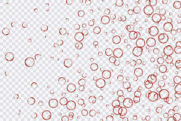 Red air bubbles, oxygen, champagne crystal clear, isolated on a transparent background of modern design. Vector illustration of EPS 10.