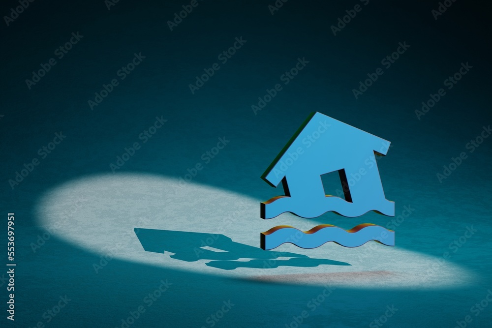 Poster Beautiful abstract illustrations Flood symbol icon on a dark blue background. 3d rendering illustration. Background pattern for design.