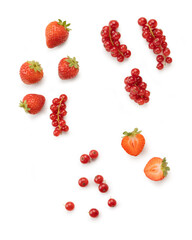 Strawberry and Red grape isolated on white background. Top view