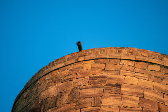 Badami fort built by Tipu sultan on hill top with cannon weapon used for defence.