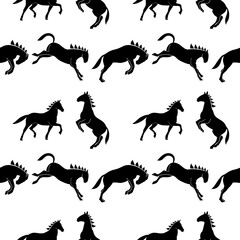 black and white horses seamless pattern