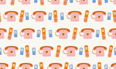Seamless pattern of old phones. Concept of valentine's day, romance, good moments, love, talks, communications.