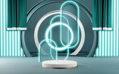 Obraz premium 3D render of Podium background in blue tones for displaying cream products. cosmetics