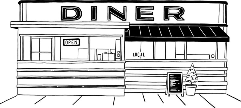 Restaurant Diner food and drink American style Hand drawn line art Illustration
