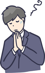 不安な気持ちで何かを願う制服男子のイラスト