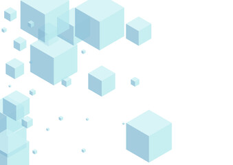 Monochrome Cubic Background White Vector. Geometric Isometric Template. Gray Square Cardboard Design. Chaos Texture. Sky Blue Blockchain Cube.