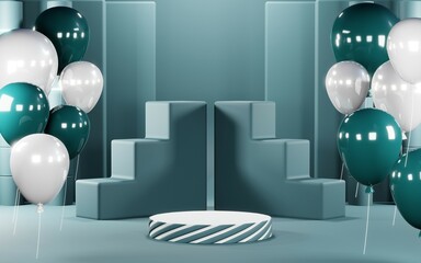 3D render of Podium background in blue tones for displaying cream products. cosmetics