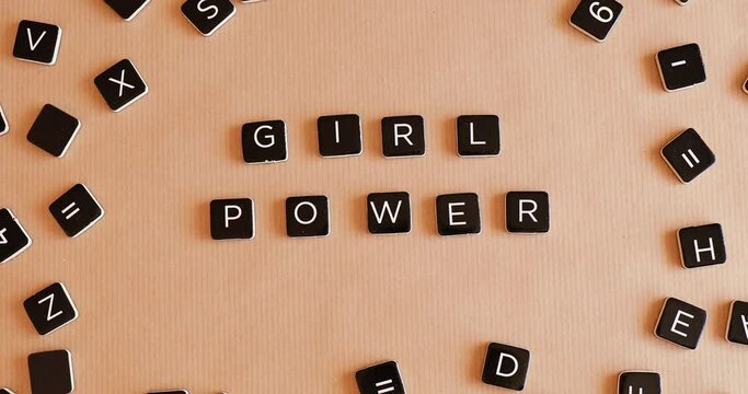 Girl Power text, feminism phrase, 4k video