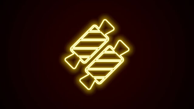 Glowing neon line Candy icon isolated on black background. Happy Valentines day. 4K Video motion graphic animation
