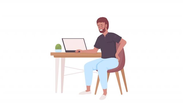 Animated character with acute pain. Office worker back problem. Full body flat person on white background with alpha channel transparency. Colorful cartoon style HD video footage for animation