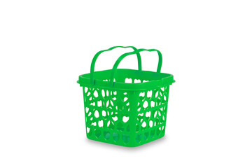 Green plastic basket isolated on white background with clipping path.