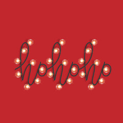 Christmas handwritten text with lights new years ho ho ho