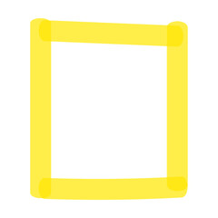 Line drawn square by yellow marker. Vector illustration of underline stroke, arrow direction, cross, tick check mark isolated on white