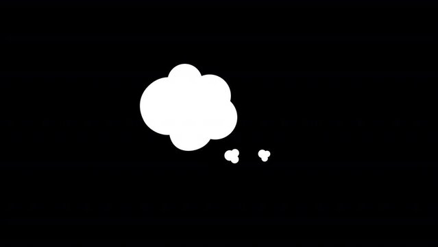 Animated thinking shape element. Flat cartoon style HD video footage. Cloud message. Speech bubble color illustration on black background with alpha channel transparency for animation