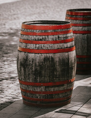old wooden barrels