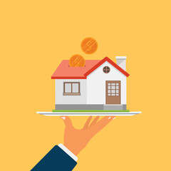 Buying Home with Mortgage and Paying Credit to Bank. Invest Money in Real Estate Property. House Loan, Rent and Mortgage Concept.  Vector illustration 