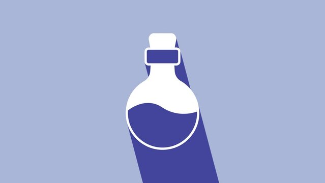 White Bottle with love potion icon isolated on purple background. Happy Valentines day. 4K Video motion graphic animation