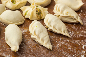 Traditional chinese dumplings in several forms and colors