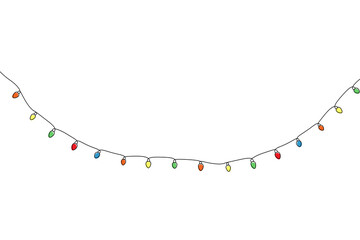 Christmas lights. Christmas tree decoration. Colors lights. Decoration for Christmas and New Year. One light illustration. Single line. One line decoration