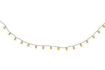 Christmas lights. Christmas tree decoration. Yellow lights. Decoration for Christmas and New Year. One light illustration. Single line