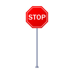 Stop traffic sign for train or tram. Vector illustration of railroad construction element isolated on white