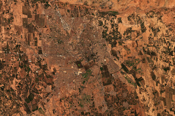 High resolution satellite image of Marrakesh in Morocco -  contains modified Copernicus Sentinel Data (2022) - 553707546