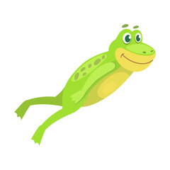Jump movement of frog. Vector illustration of small wild toad with tongue isolated on white