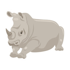 Rhinoceros lies and rests cartoon illustration. Gray rhino character on white background. Animal, family, wildlife