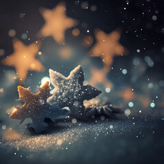 Abstract bokeh Christmas background with stars, Generative AI design