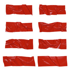 Red wrinkled adhesive tape isolated on white background. Red Sticky scotch tape of different sizes.	