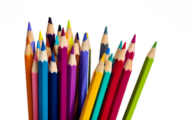 A bunch of colorful pencils on white background