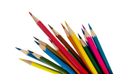 A bunch of colorful pencils on white background