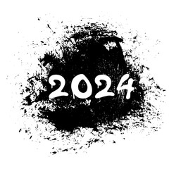 Graffiti 2024 date with splash effects and drops in black on white. Urban street graffiti style. Print for banner, poster, greeting card, sticker. Vector illustration