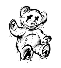 Foto op Plexiglas  teddy bear illustration in graffiti style features a playful and cheeky depiction of the beloved childhood toy. The bear is depicted with bold, thick lines giving it a dynamic feel © CHAKRart