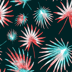 Watercolor seamless pattern with colorful abstract tropical leaves. Bright summer print with exotic plants. Creative trendy botanical textile design.  © Natallia Novik